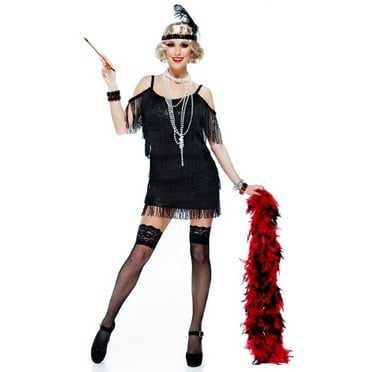 Girls Black Red Flapper 1920s Great Gatsby Fringed Fancy Dress Costume Outfit